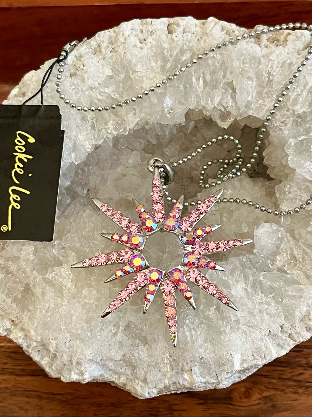 Cookie Lee Pink Crystal Starburst Necklace 18”